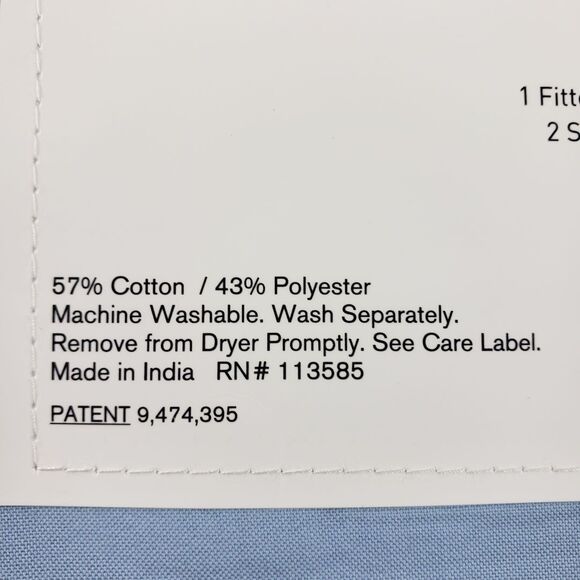 AQ Textiles Percale Sheet Set Queen Solid Blue 4 pc 220 Thread Count - Picture 8 of 9